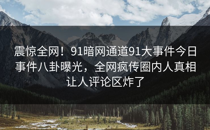 震惊全网！91暗网通道91大事件今日事件八卦曝光，全网疯传圈内人真相让人评论区炸了