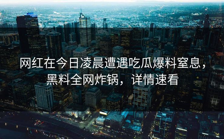 网红在今日凌晨遭遇吃瓜爆料窒息，黑料全网炸锅，详情速看