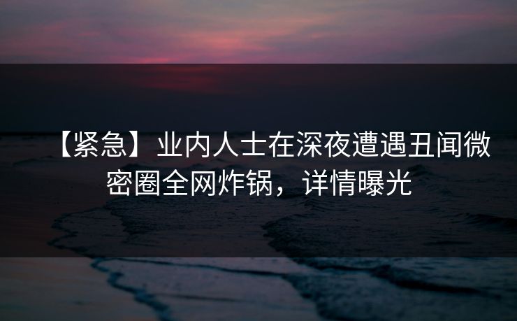 【紧急】业内人士在深夜遭遇丑闻微密圈全网炸锅，详情曝光